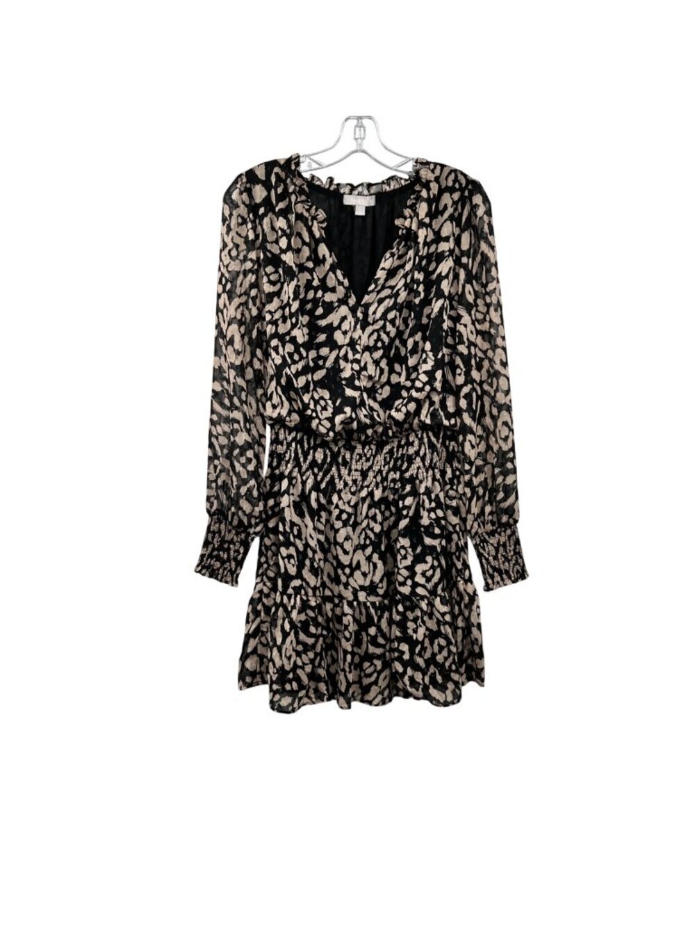Chelsea 28 Womens Blouson Dress Long Sleeve Black/Tan Shimmer Size Medium